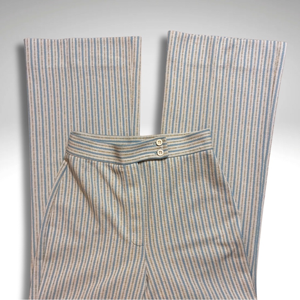 VTG 1960s Jantzen Blue & White Striped Lightweight High Rise Mod Wide Leg Pants